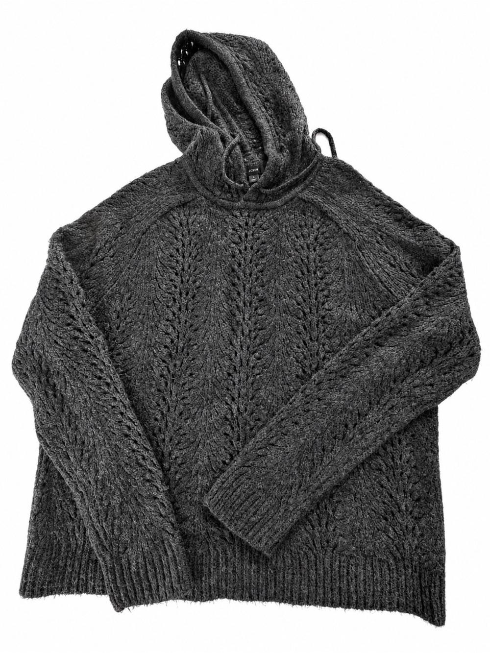 J.Crew Hooded Pointelle Knit Pullover Sweater Gray Women’s Large